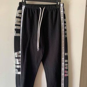 PINK Sweatpants Black with silver sequins sz Small